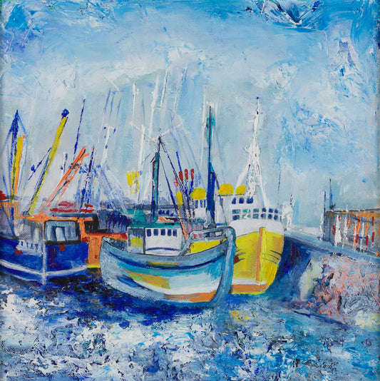 Blue Boats in Oil Print