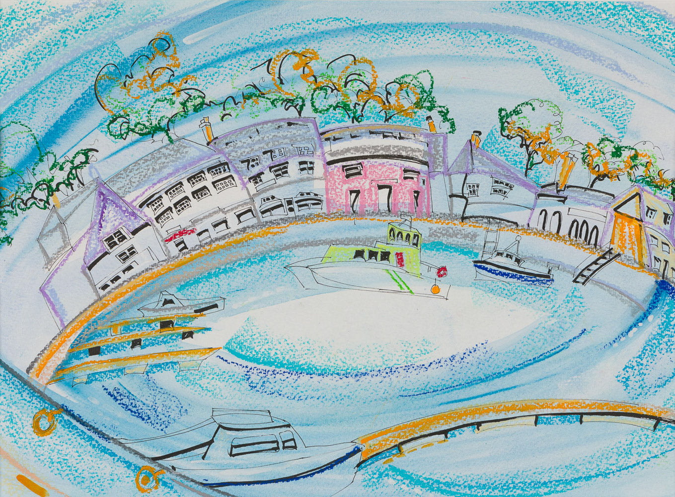Padstow Harbour Purple Rooftops Print – Lawrence MacLean